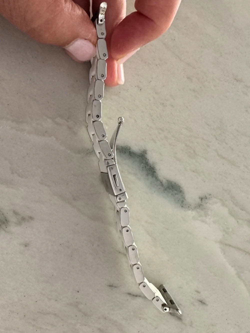 EUC Michele White and Silver-Tone Link Apple Watch band